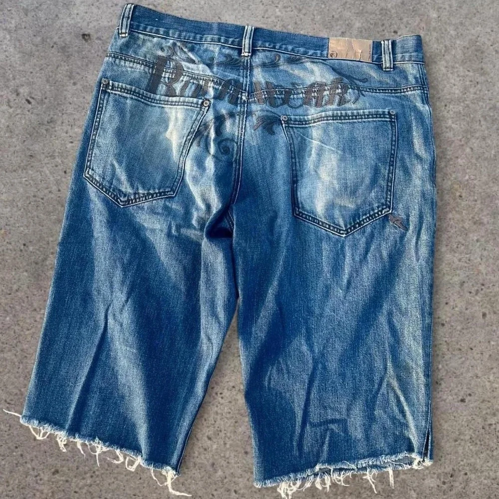 Vintage Y2K Rocawear Baggy Graphic Jorts Cutoff Denim Shorts Size 40 Wide Leg